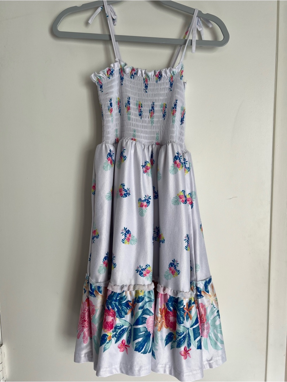Girls' White Floral Tiered Sundress with Tie Straps
